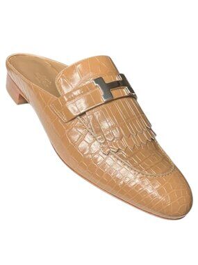 Hermes NIB Chai Shiny Niloticus Crocodile Leather Rivoli Mule Shoes Clogs EU 41